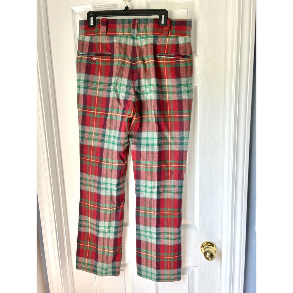 Vintage Tartan Plaid Berle Tailored Mens Pants Red Wool 60s 34x32 holiday